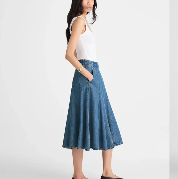 Madewell Flared Denim Midi Skirt: Airy Denim Edition Size 23 / XXS NWT - Picture 3 of 12